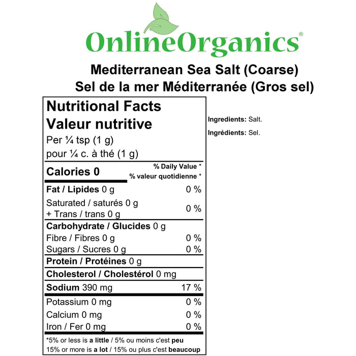 Mediterranean Sea Salt (Coarse) Nutritional Facts