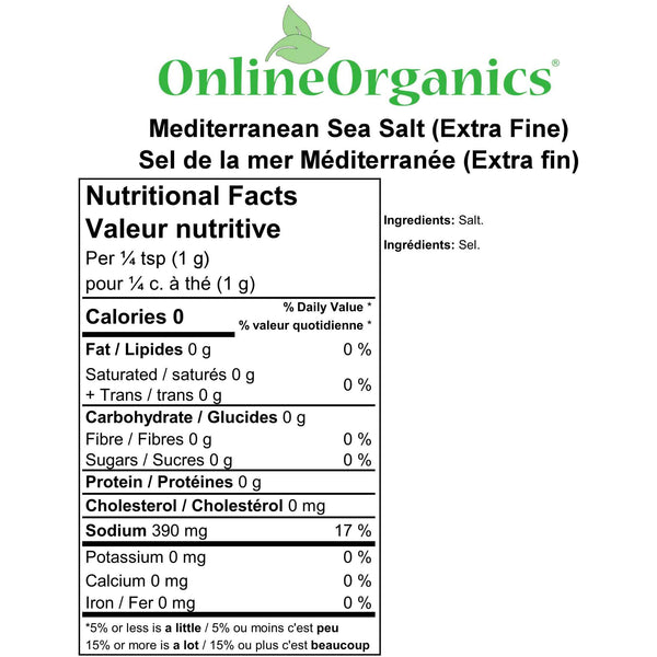 Mediterranean Sea Salt (Extra Fine) Nutritional Facts