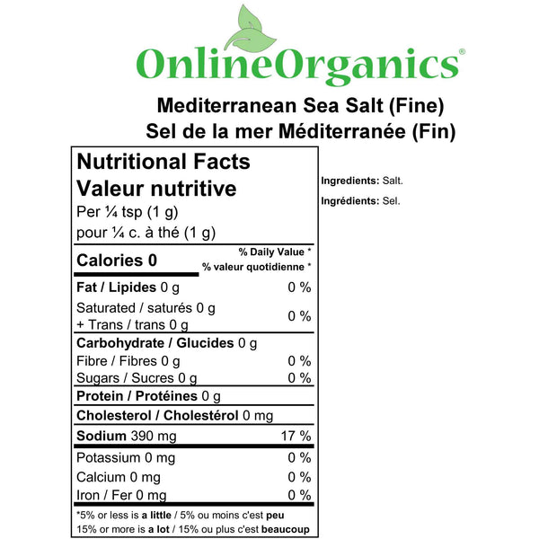 Mediterranean Sea Salt (Fine) Nutritional Facts