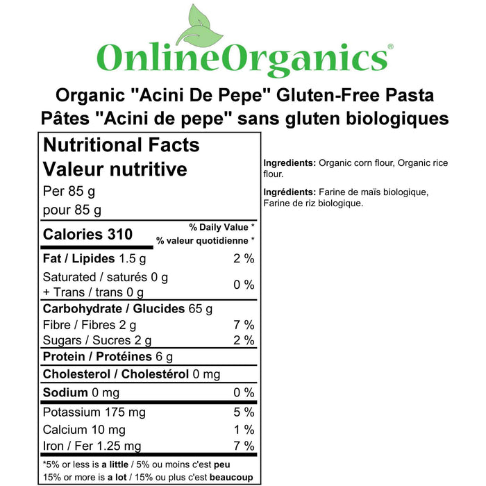 Organic "Acini de Pepe" Gluten-Free Pasta Nutritional Facts