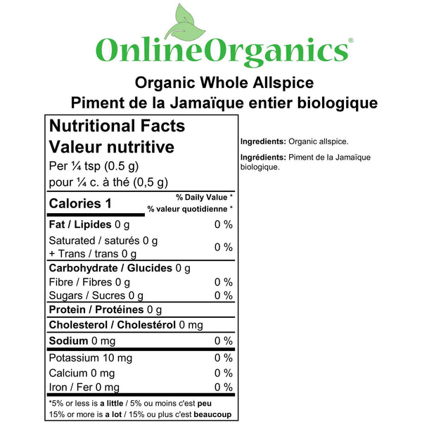 Organic Allspice Seeds (Whole) Nutritional Facts