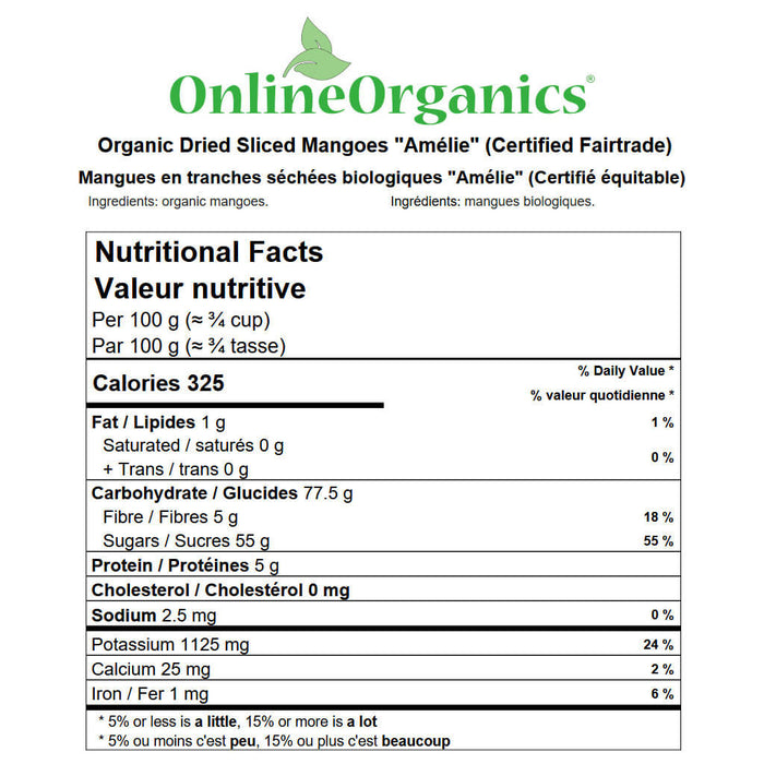  Organic Dried Sliced Mangoes "Amélie" (Certified Fairtrade) Nutritional Facts