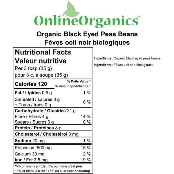 Organic Black Eyed Peas Beans Nutritional Facts