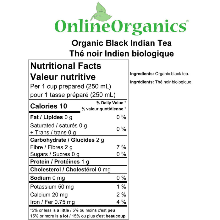 Organic Black Indian Tea Nutritional Facts