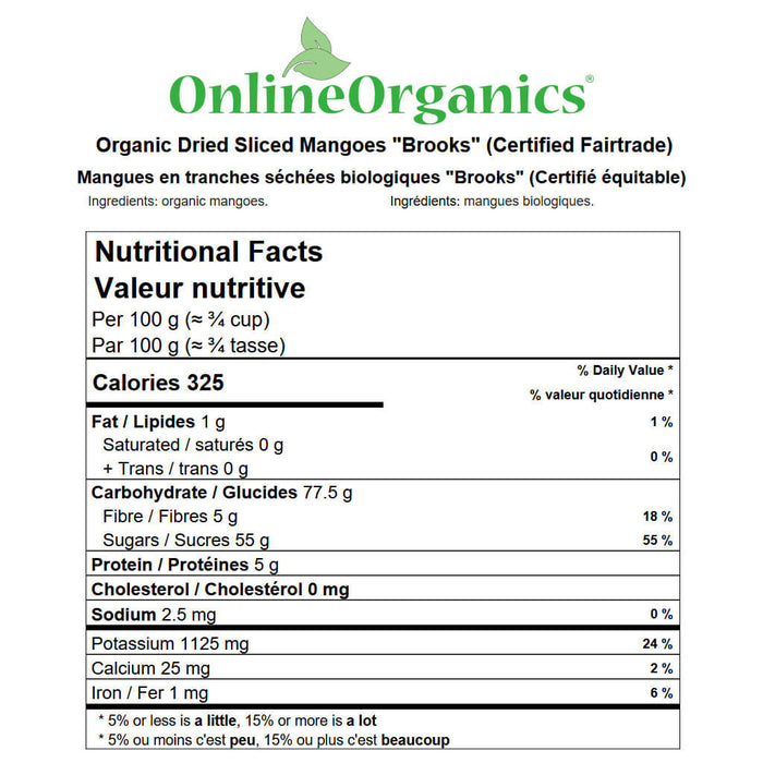  Organic Dried Sliced Mangoes "Brooks" (Certified Fairtrade) Nutritional Facts