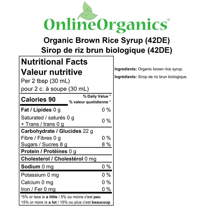 Organic Brown Rice Syrup (42DE) Nutritional Facts