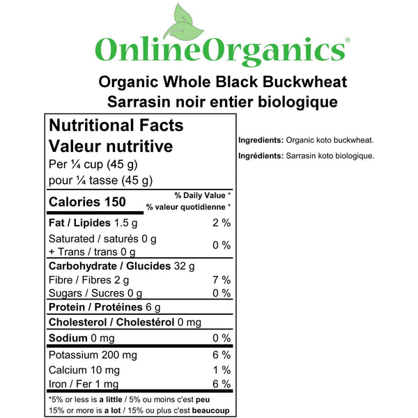 Organic Whole Black Buckwheat Nutritional Facts