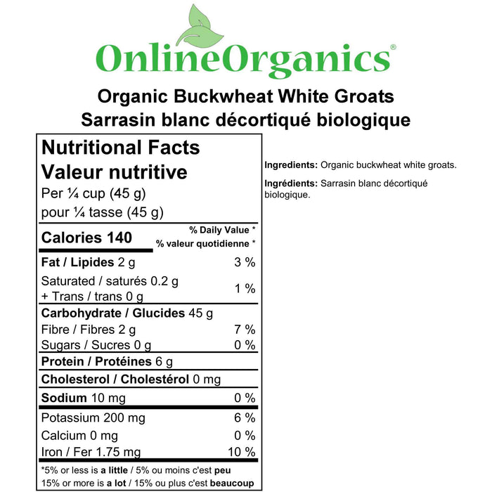 Organic Buckwheat White Groats Nutritional Facts