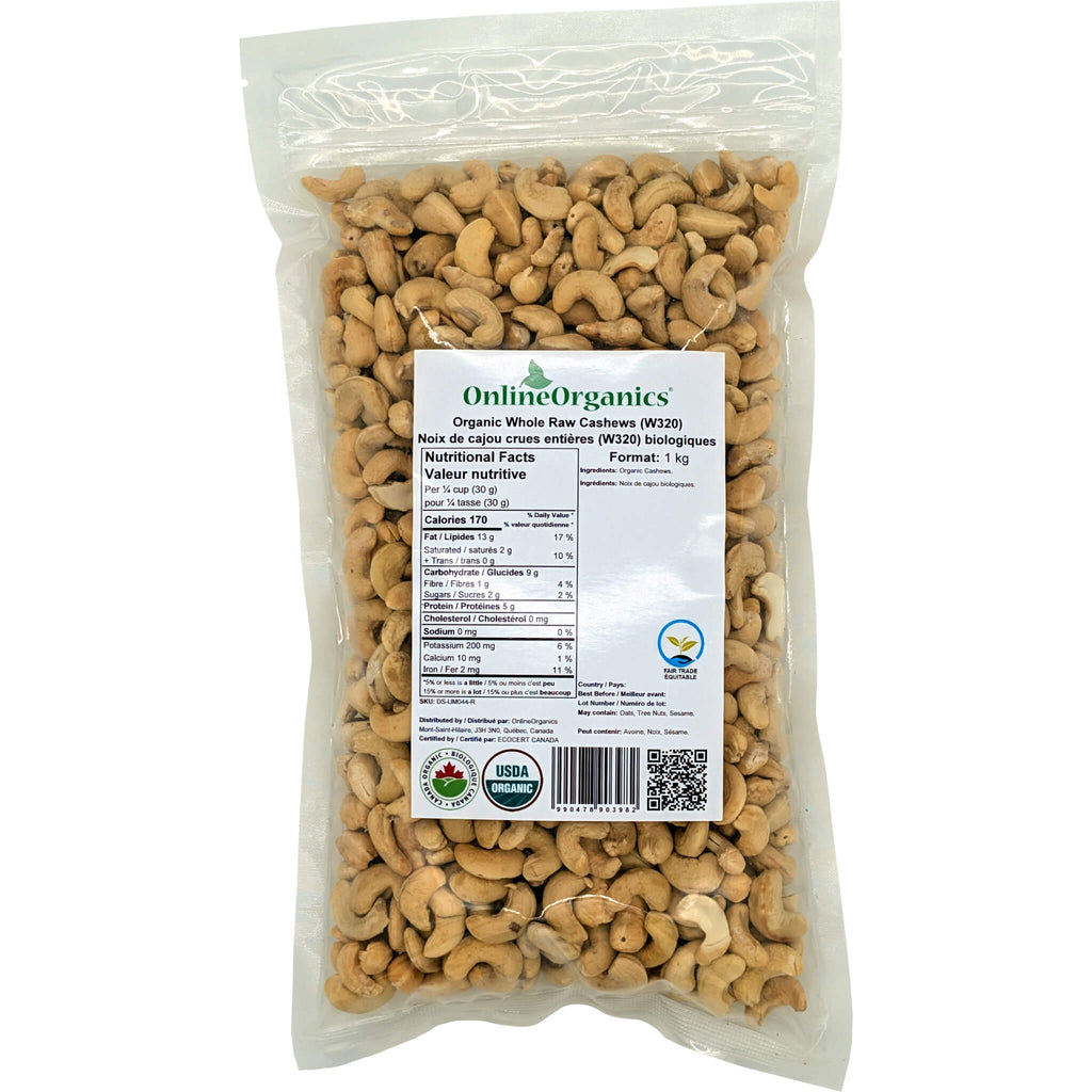 Organic Whole Raw Cashews W320 Certified Fairtrade OnlineOrganics