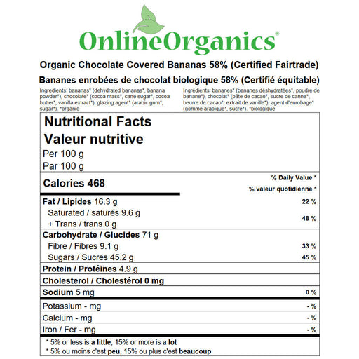 Organic Chocolate Covered Bananas 58% (Certified Fairtrade) Nutritional Facts