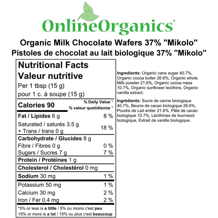 Organic Milk Chocolate Wafers 37% "Mikolo" (Certified Fairtrade) Nutritional Facts