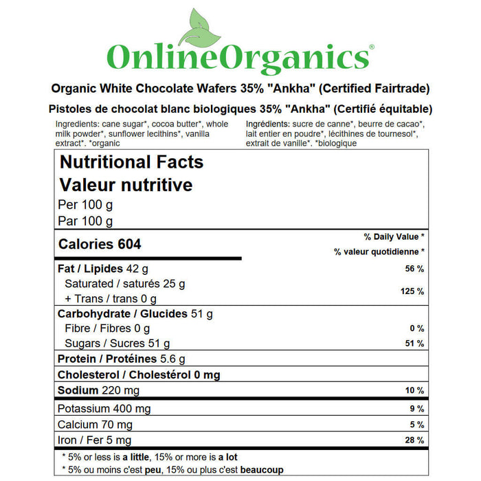 Organic White Chocolate Wafers 35% "Ankha" (Certified Fairtrade) Nutritional Facts