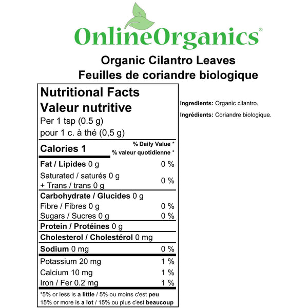 Organic Cilantro Leaves Nutritional Facts