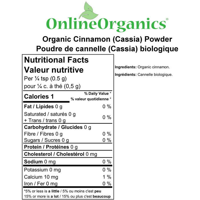 Organic Cinnamon (Cassia) Powder Nutritional Facts