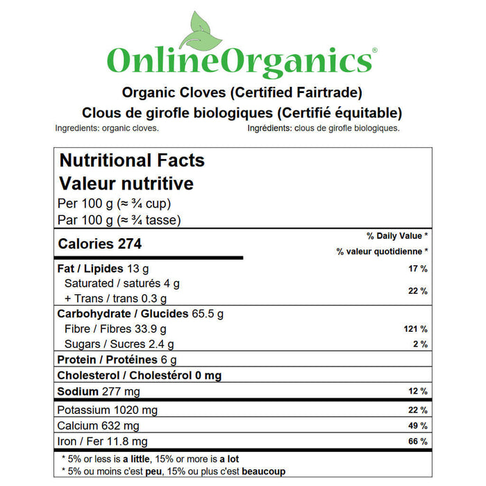 Organic Cloves (Certified Fairtrade) Nutritional Facts