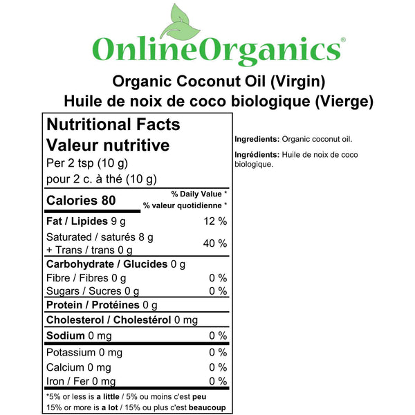 Organic Coconut Oil (Virgin) Nutritional Facts