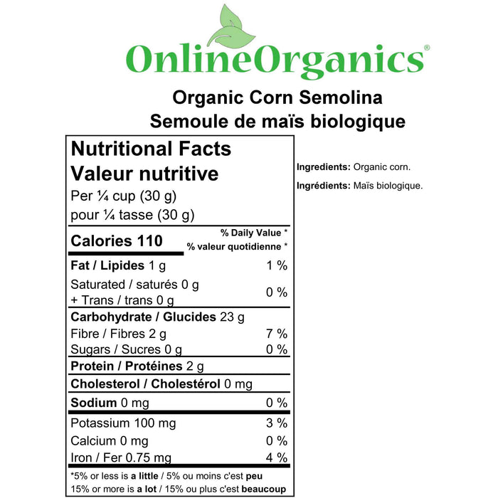 Organic Corn Semolina Nutritional Facts