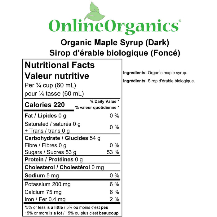 Organic Maple Syrup (Dark) from Quebec Nutritional Facts