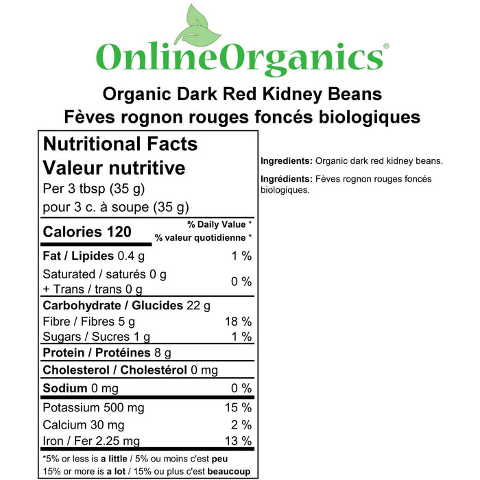 Organic Dark Red Kidney Beans Nutritional Facts