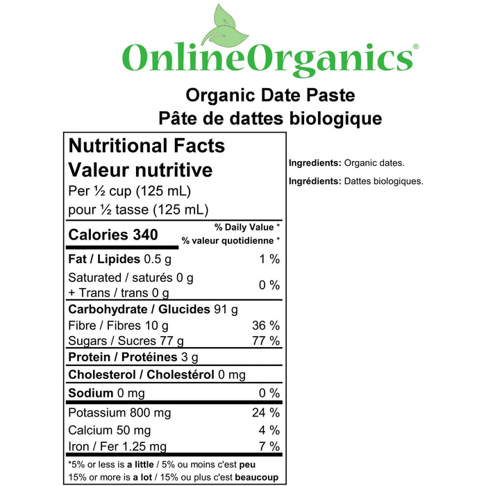 Organic Date Paste Nutritional Facts