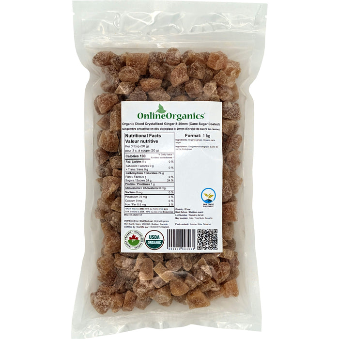 Organic Diced Crystallized Ginger 8-20mm (Cane Sugar Coated) (Certified Fairtrade)