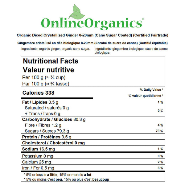 Organic Diced Crystallized Ginger 8-20mm (Cane Sugar Coated) (Certified Fairtrade) Nutritional Facts