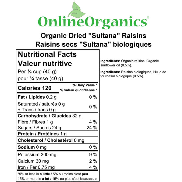 Organic Dried "Sultana" Raisins Nutritional Facts