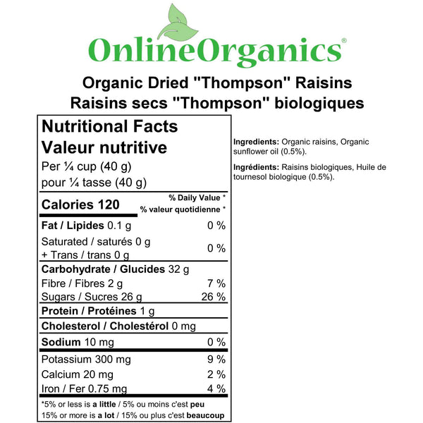 Organic Dried "Thompson" Raisins Nutritional Facts