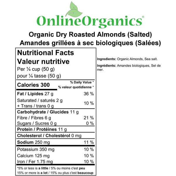 Organic Dry Roasted Almonds (Salted) Nutritional Facts