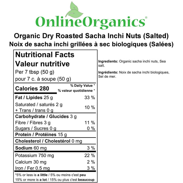 Organic Dry Roasted Sacha Inchi Nuts (Salted) Nutritional Facts