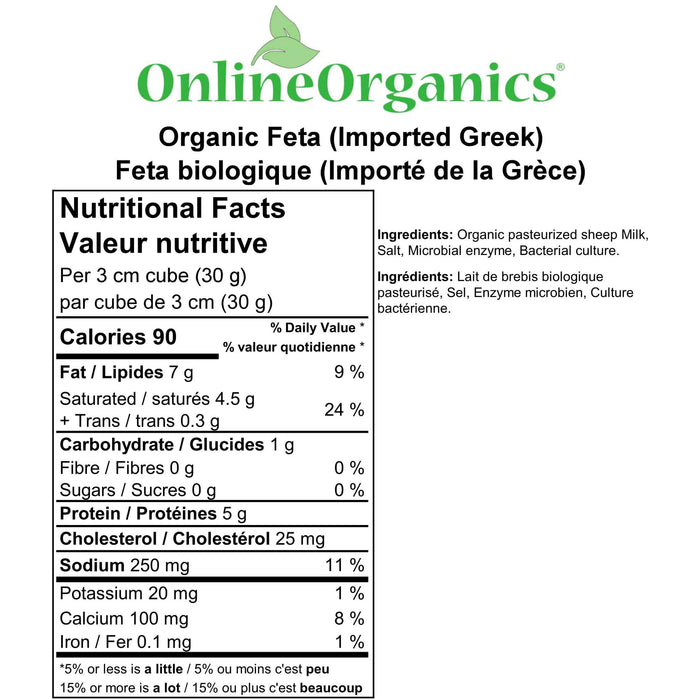 Organic Feta (Imported Greek) Nutritional Facts