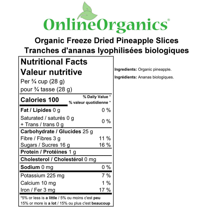 Organic Freeze Dried Pineapple Slices Nutritional Facts
