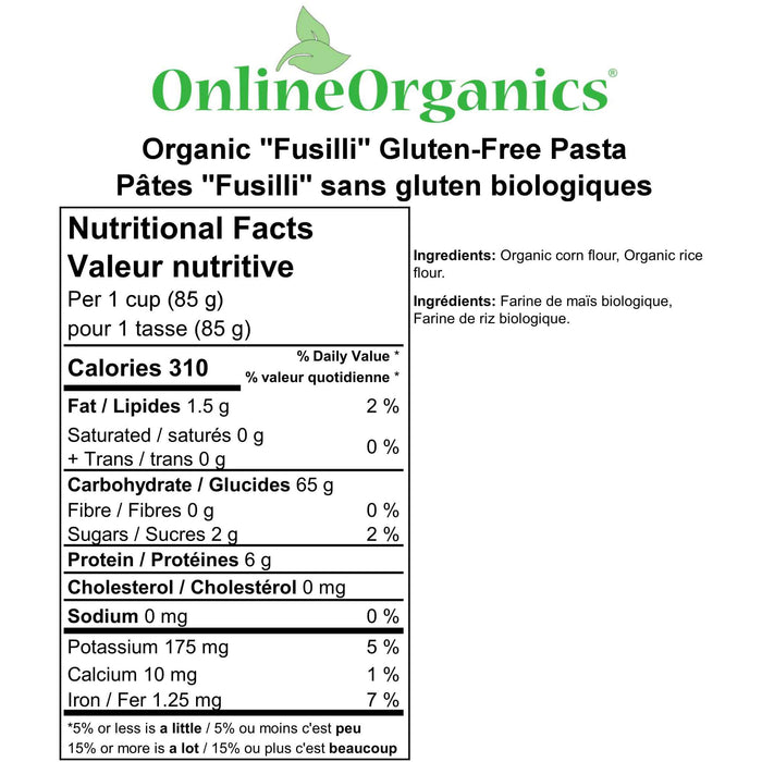 Organic "Fusilli" Gluten-Free Pasta Nutritional Facts
