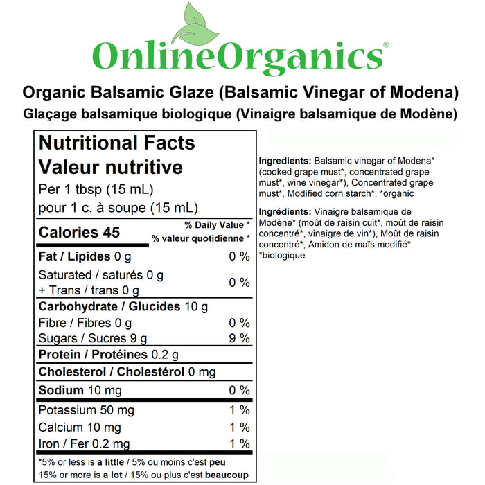 Organic Balsamic Glaze (Balsamic Vinegar of Modena) (Mazzetti) Nutritional Facts
