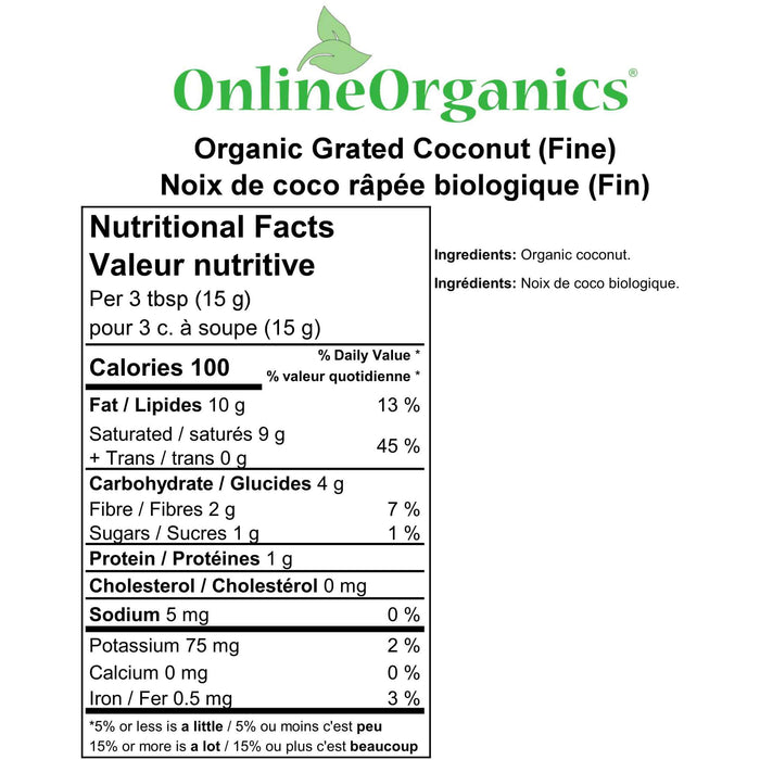 Organic Grated Coconut (Fine) Nutritional Facts