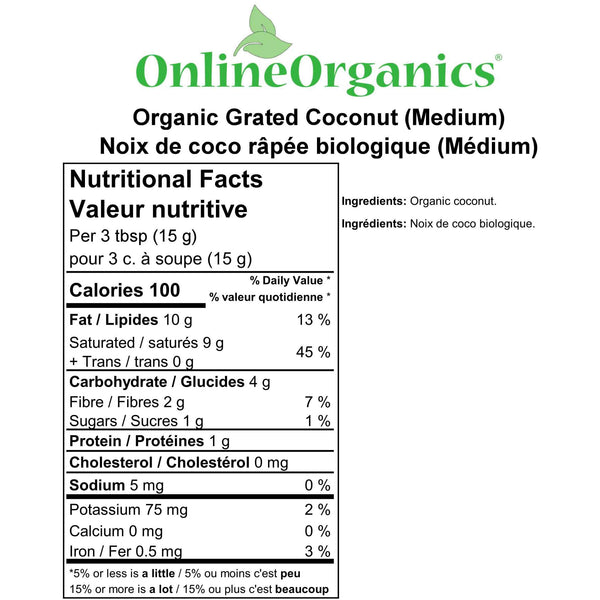 Organic Grated Coconut (Medium) Nutritional Facts