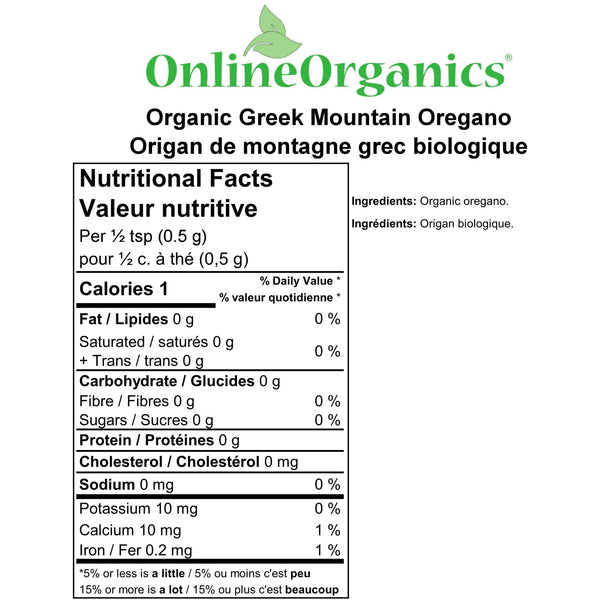 Organic Greek Mountain Oregano Nutritional Facts