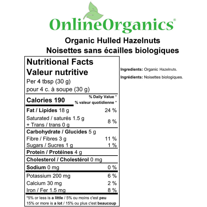 Organic Hulled Hazelnuts Nutritional Facts