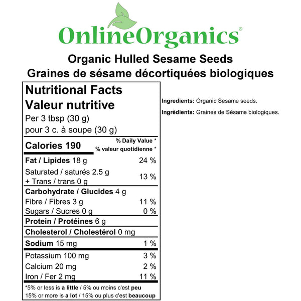 Organic Hulled Sesame Seeds Nutritional Facts