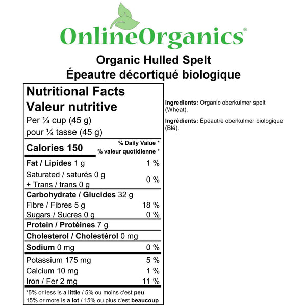 Organic Hulled Spelt Nutritional Facts