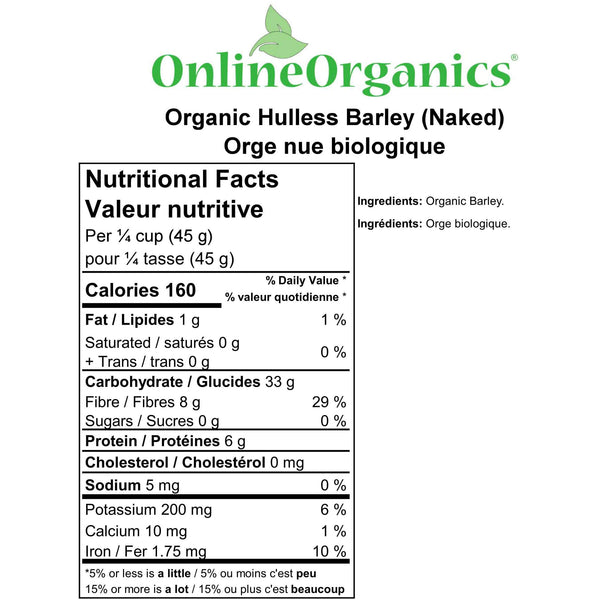 Organic Hulless Barley (Naked) Nutritional Facts