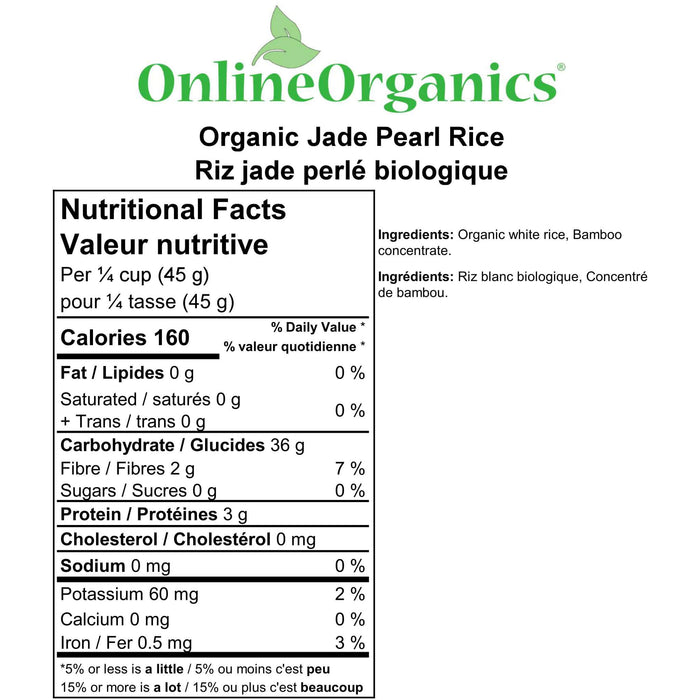 Organic Jade Pearl Rice Nutritional Facts