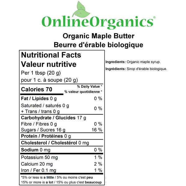 Organic Maple Butter from Quebec Nutritional Facts