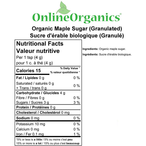 Organic Maple Sugar (Granulated) from Quebec Nutritional Facts