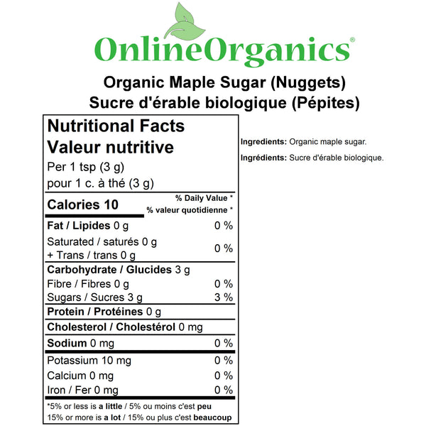 Organic Maple Sugar (Nuggets) from Quebec Nutritional Facts