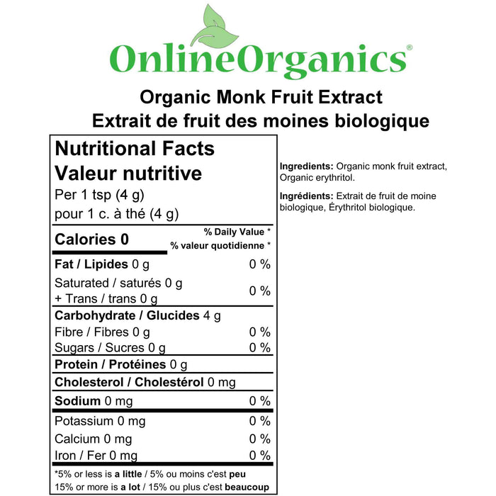 Organic Monk Fruit Extract Nutritional Facts