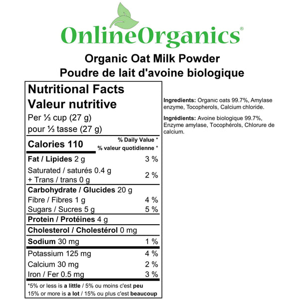 Organic Oat Milk Powder Nutritional Facts