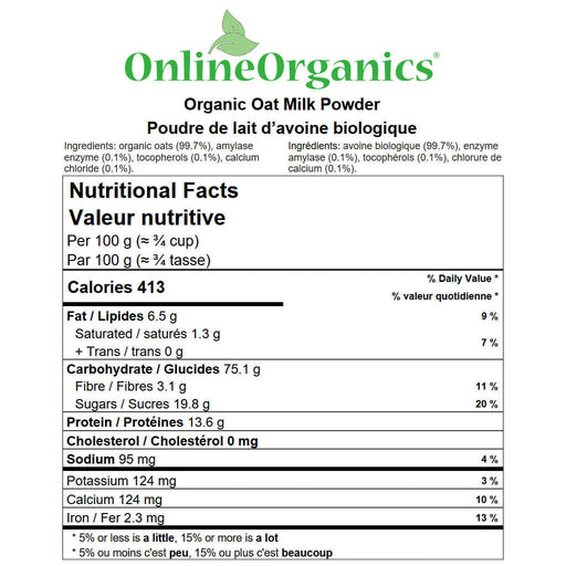 Organic Oat Milk Powder Nutritional Facts