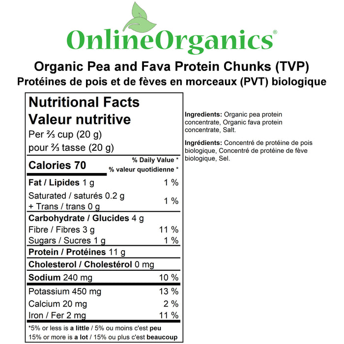 Organic Pea and Fava Protein Chunks (TVP) Nutritional Facts