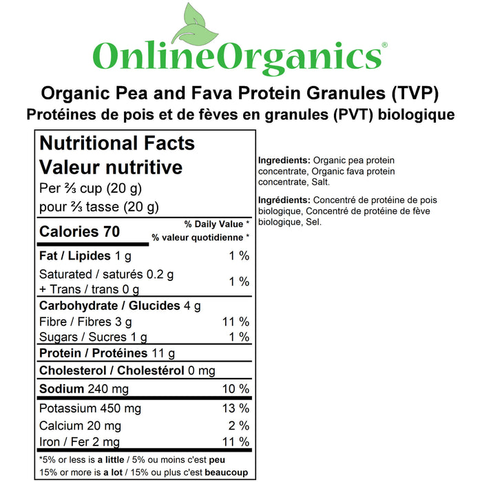 Organic Pea and Fava Protein Granules (TVP) Nutritional Facts